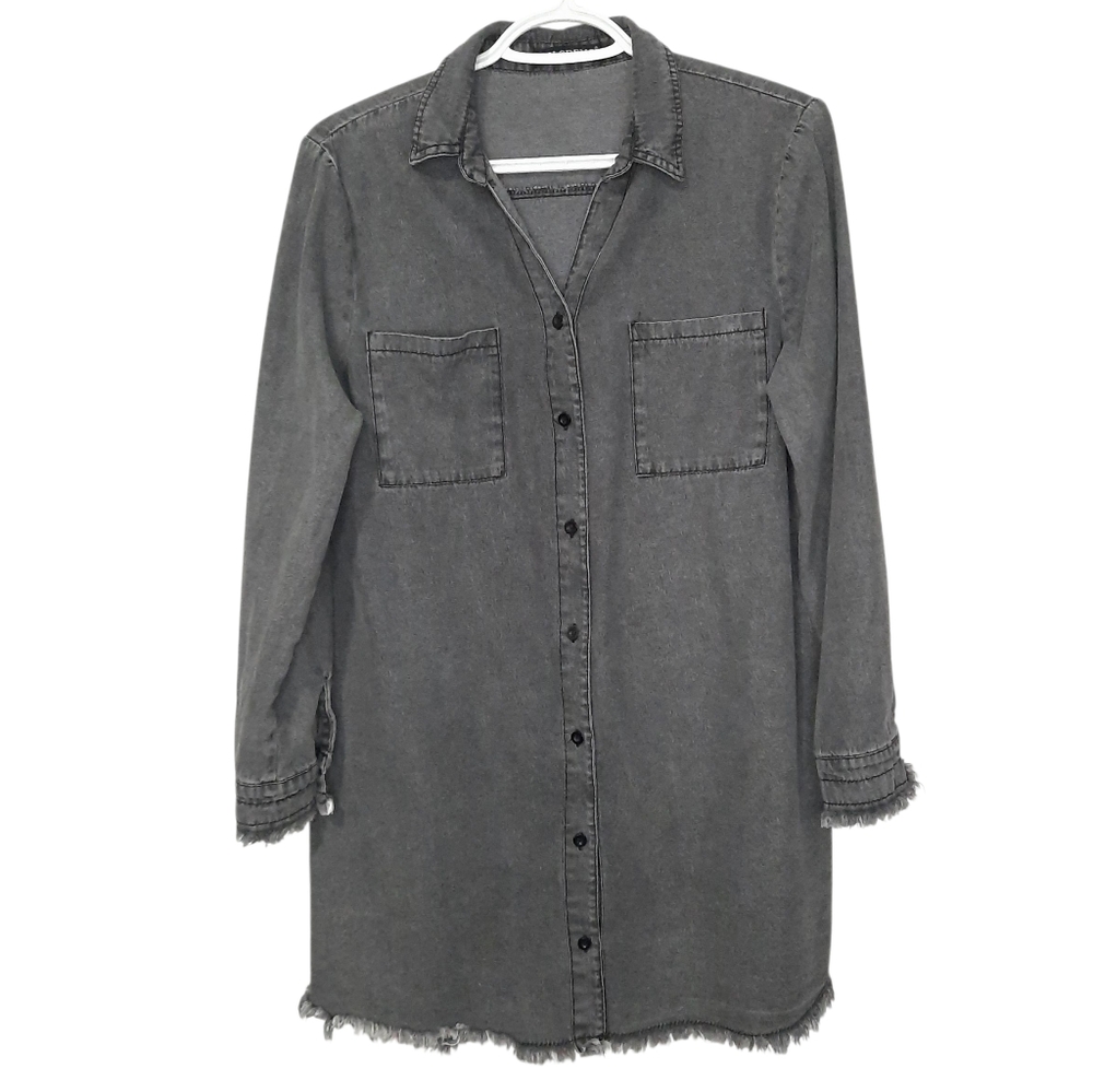Zilcremo Denim Button Down Jean Dress Frayed Hem Casual Shirt Dress Womens Med
